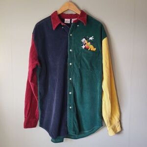 Disney Mickey Mouse Color block Long Sleeve Corduroy Shirt with Embroidery XL